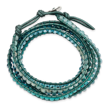 34 Zoll Amazonite/crystal/blue Quarz/leather Multi-wrap Armband