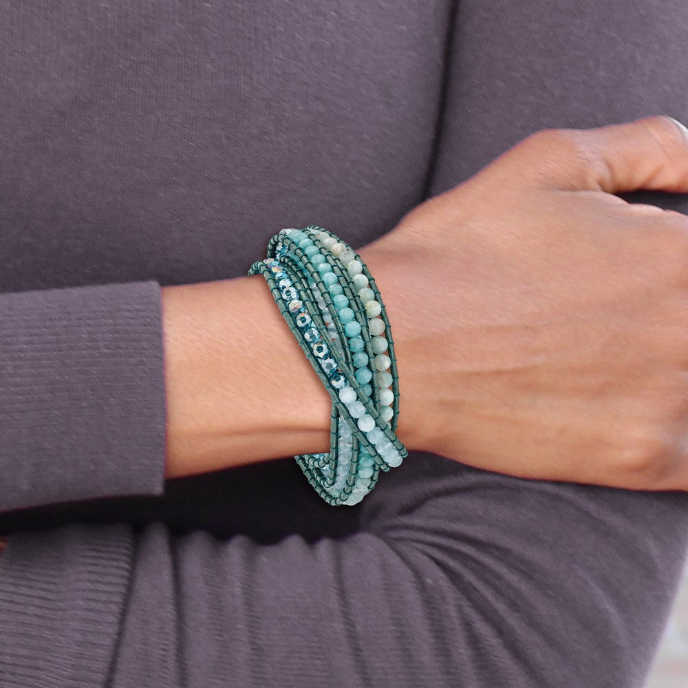 34 Zoll Amazonite/crystal/blue Quarz/leather Multi-wrap Armband