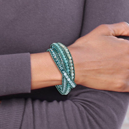 34 Zoll Amazonite/crystal/blue Quarz/leather Multi-wrap Armband