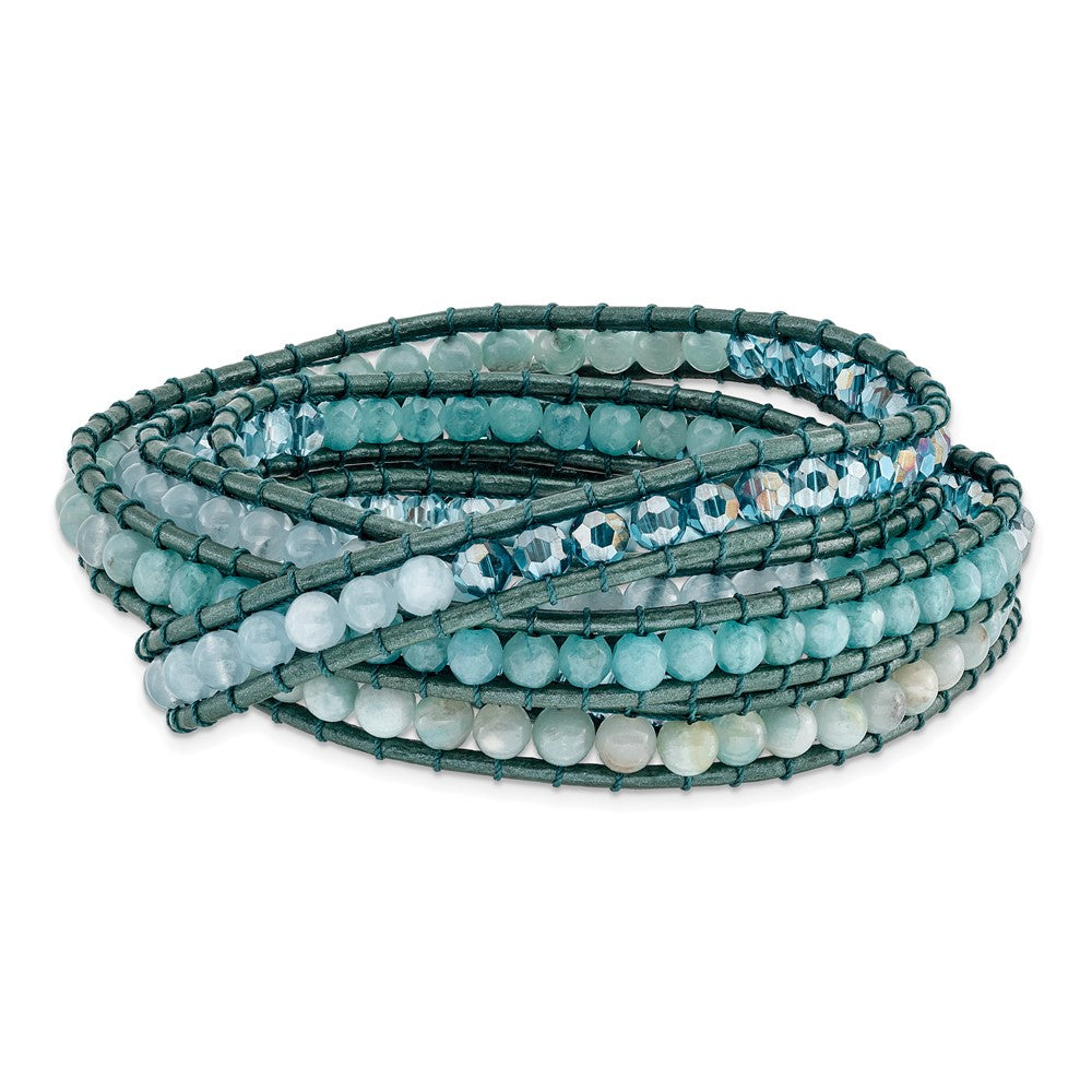34 Zoll Amazonite/crystal/blue Quarz/leather Multi-wrap Armband