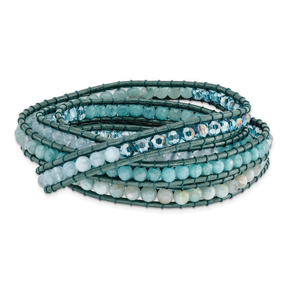 34 Zoll Amazonite/crystal/blue Quarz/leather Multi-wrap Armband