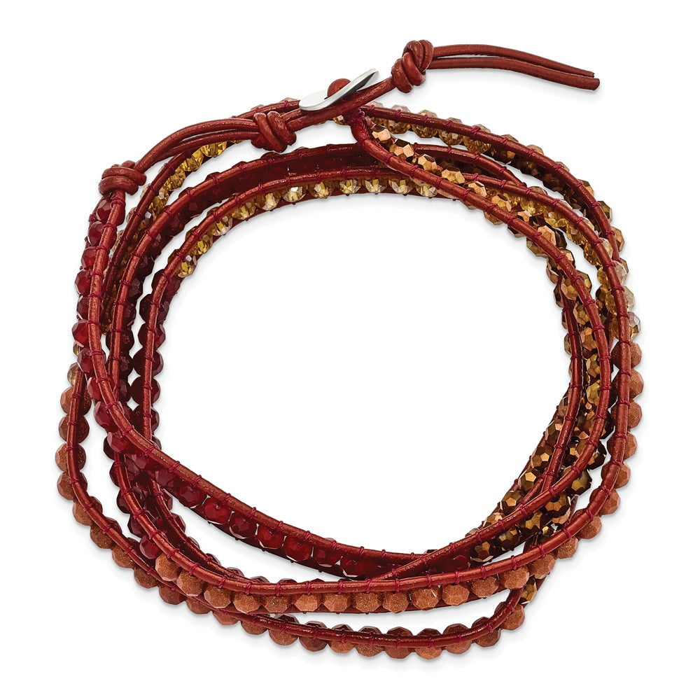 34 Zoll Kristall/red Quarz/ Rot Sand Stein/leather Multi-wrap Armband