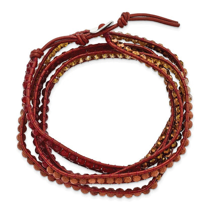 34 Zoll Kristall/red Quarz/ Rot Sand Stein/leather Multi-wrap Armband