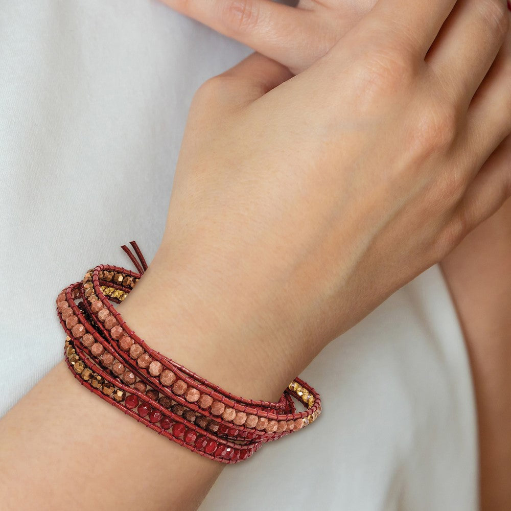 34 Zoll Kristall/red Quarz/ Rot Sand Stein/leather Multi-wrap Armband