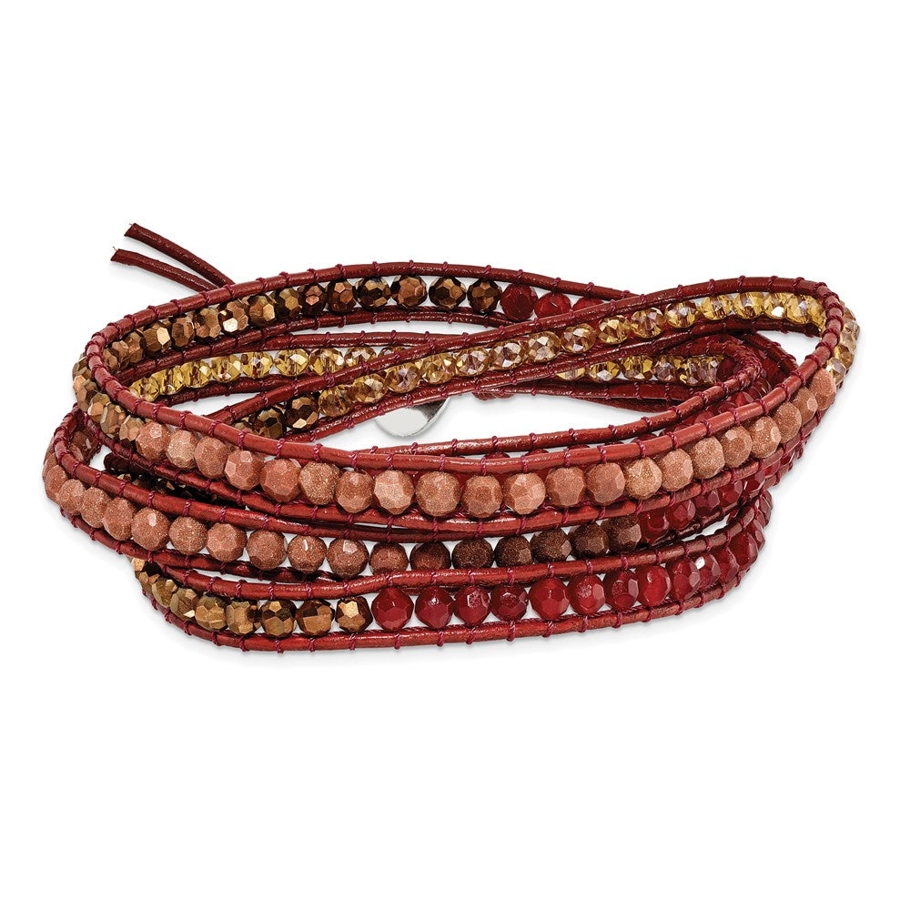 34 Zoll Kristall/red Quarz/ Rot Sand Stein/leather Multi-wrap Armband