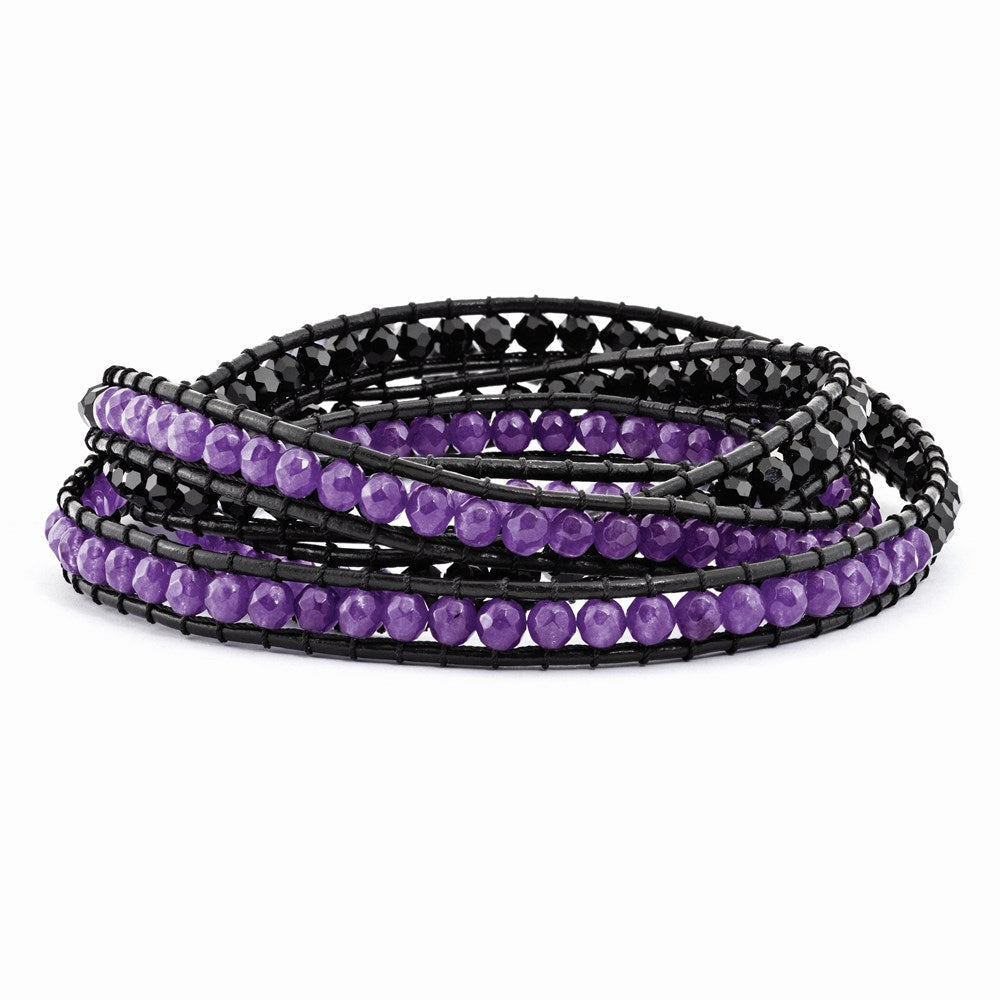 34 Zoll Schwarz Kristall/purple Quarz Perle/leather Multi-wrap Armband