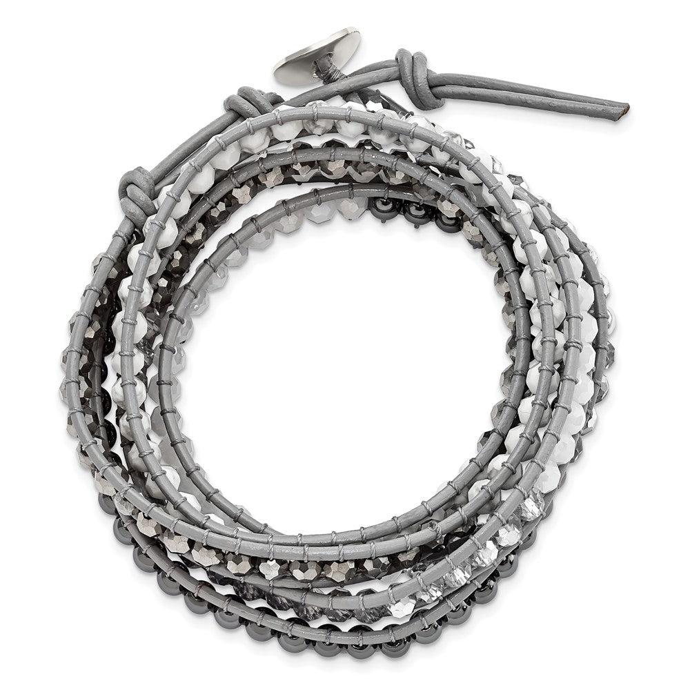 34 Zoll Kristall/hematite/white Howlite Perle Leder Multi-wrap Armband