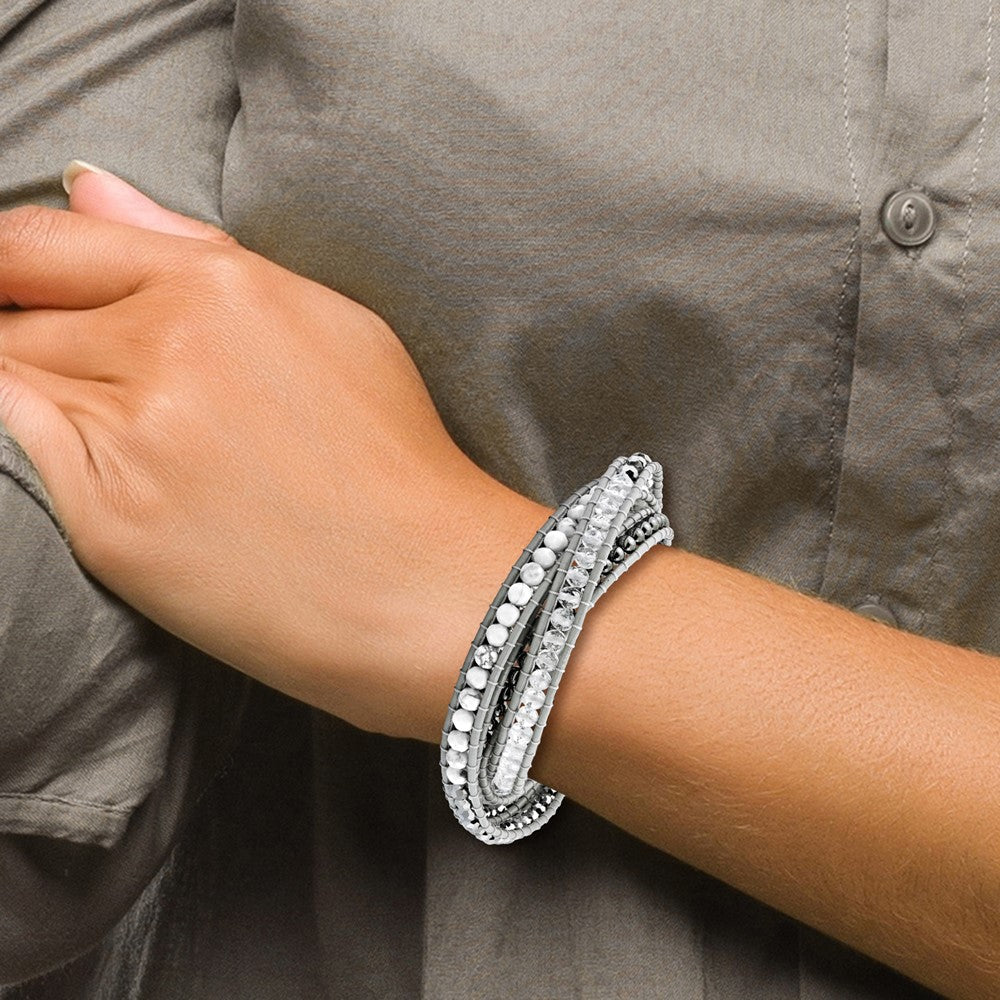 34 Zoll Kristall/hematite/white Howlite Perle Leder Multi-wrap Armband