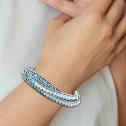 33.5 Zoll Kristall und Blau Quarz Gekugelt Leder Multi-wrap Armband