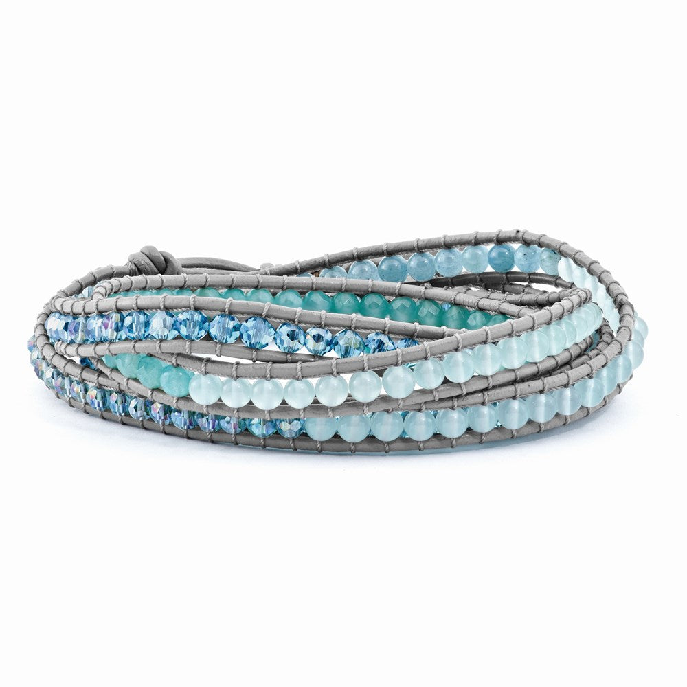 33.5 Zoll Kristall und Blau Quarz Gekugelt Leder Multi-wrap Armband
