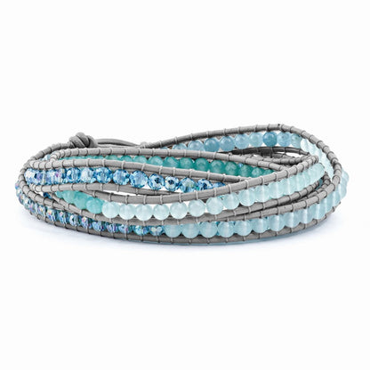 33.5 Zoll Kristall und Blau Quarz Gekugelt Leder Multi-wrap Armband