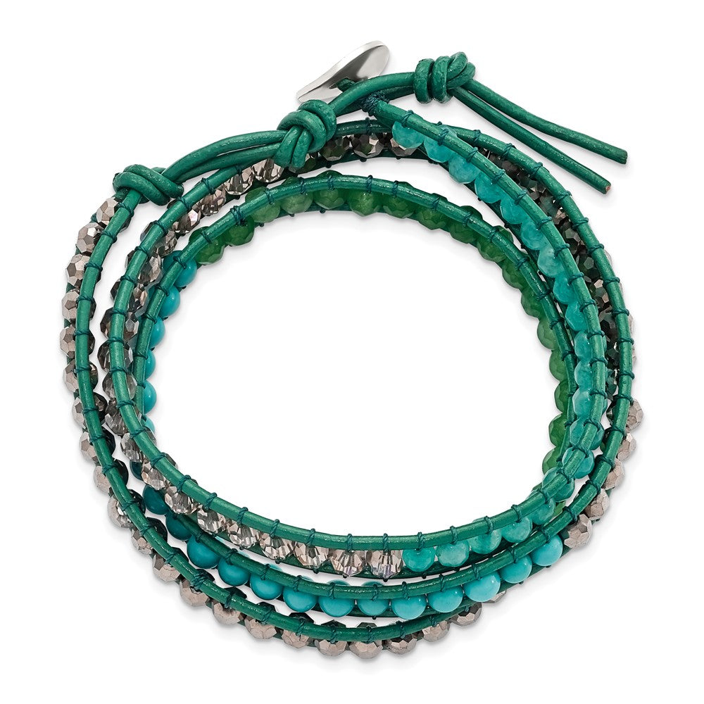 20 Zoll Grün Aventurine/crystal/reconturquoise/leather Multi-wrap Armband