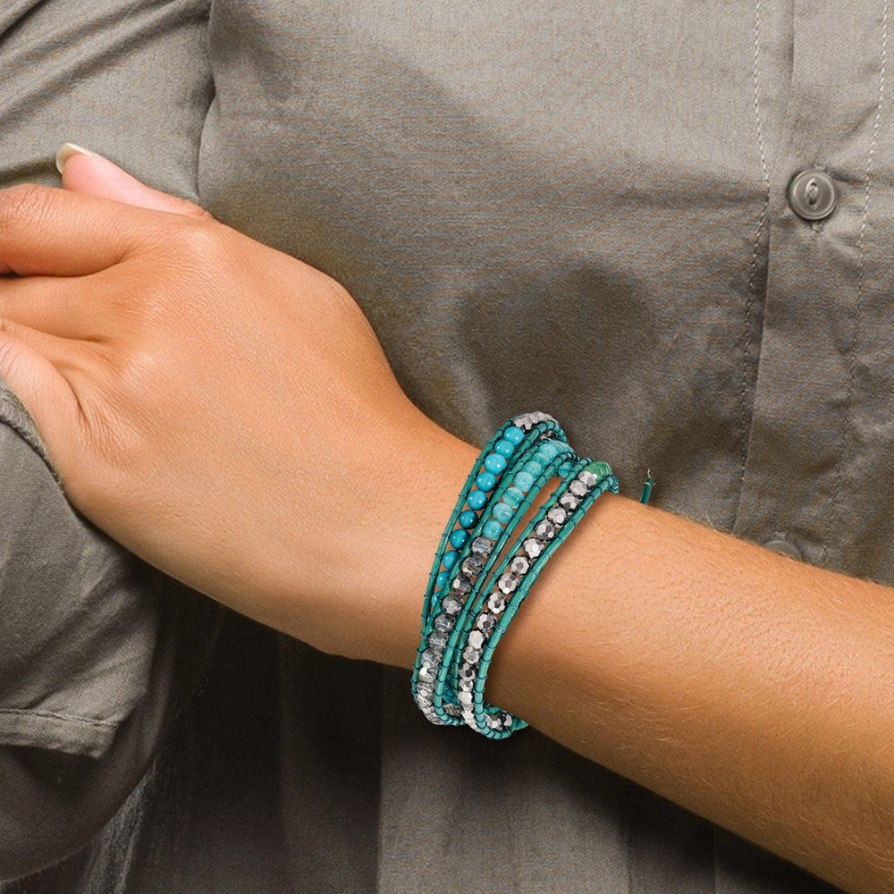 20 Zoll Grün Aventurine/crystal/reconturquoise/leather Multi-wrap Armband