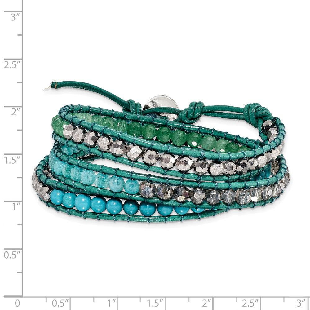 20 Zoll Grün Aventurine/crystal/reconturquoise/leather Multi-wrap Armband