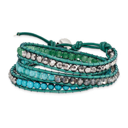 20 Zoll Grün Aventurine/crystal/reconturquoise/leather Multi-wrap Armband