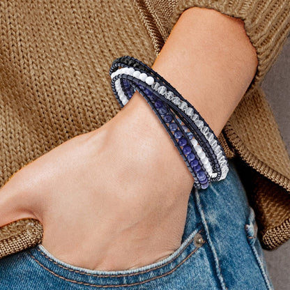 34 Zoll Blau Achat/crystal/sodalite/leather Multi-wrap Armband