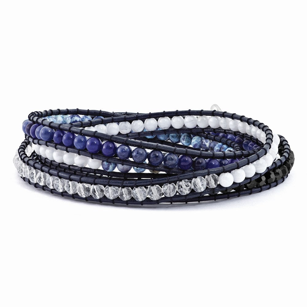 34 Zoll Blau Achat/crystal/sodalite/leather Multi-wrap Armband