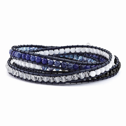 34 Zoll Blau Achat/crystal/sodalite/leather Multi-wrap Armband