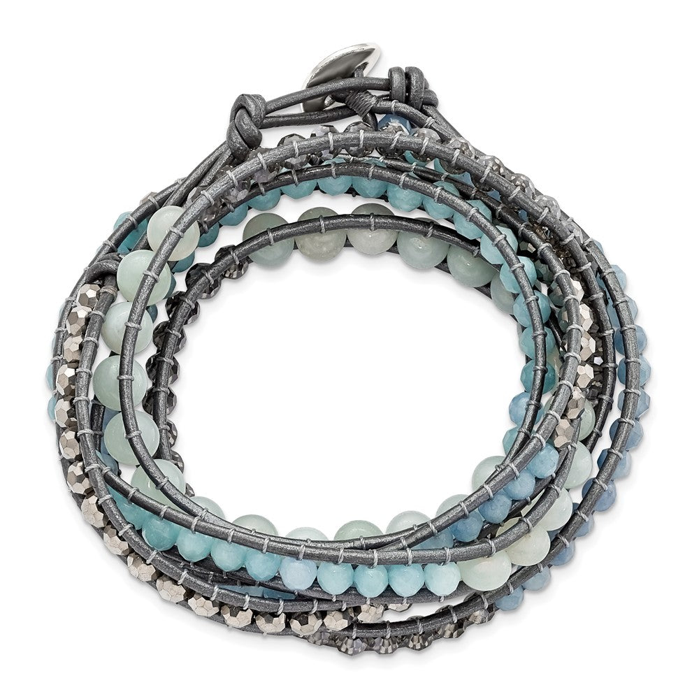34 Zoll Aquamarin/blue Quarz/crystal/leather Multi-wrap Armband