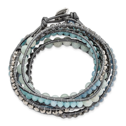 34 Zoll Aquamarin/blue Quarz/crystal/leather Multi-wrap Armband