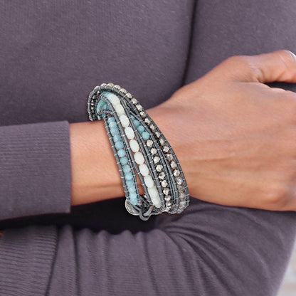 34 Zoll Aquamarin/blue Quarz/crystal/leather Multi-wrap Armband