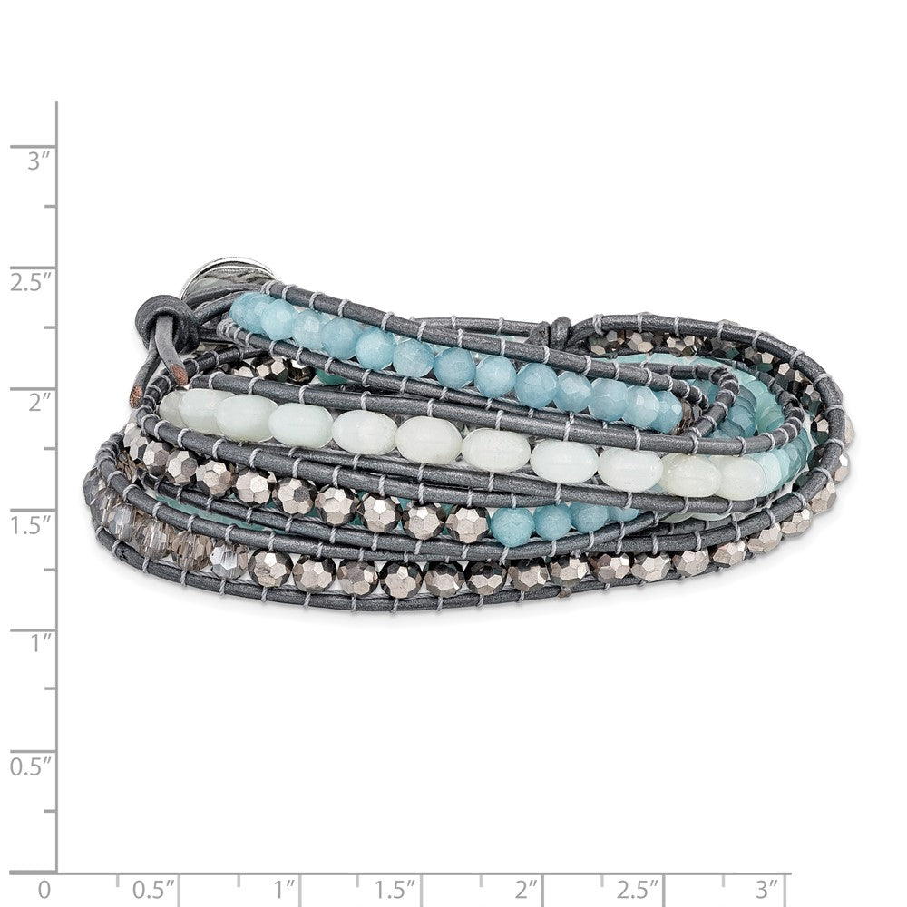 34 Zoll Aquamarin/blue Quarz/crystal/leather Multi-wrap Armband