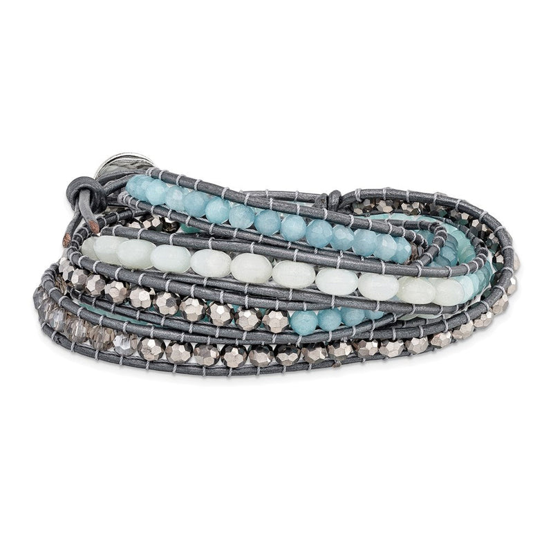 34 Zoll Aquamarin/blue Quarz/crystal/leather Multi-wrap Armband