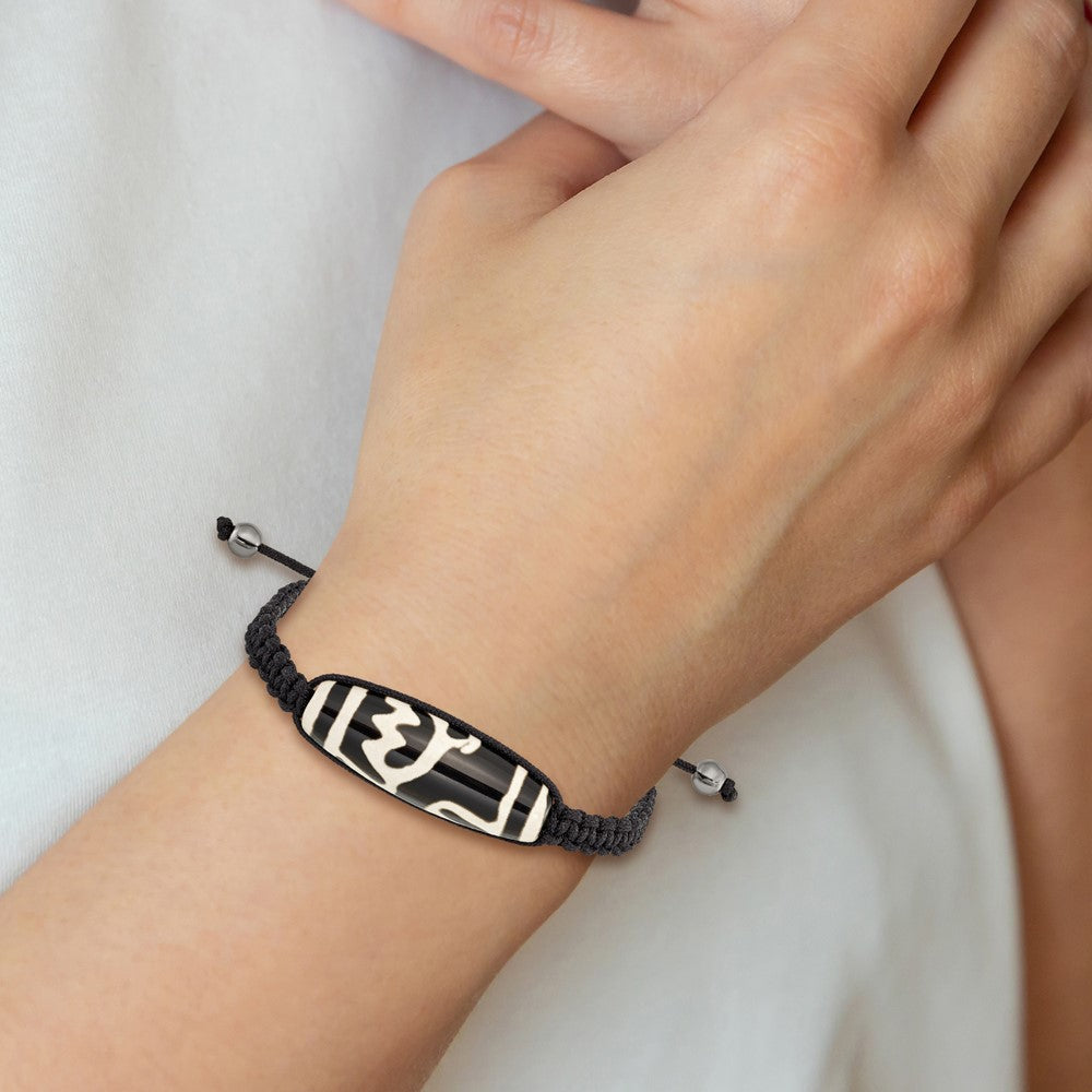 Mode 11x38mm Tibet Auge Achat mit Hematite Perlen Schwarz Kordel Armband