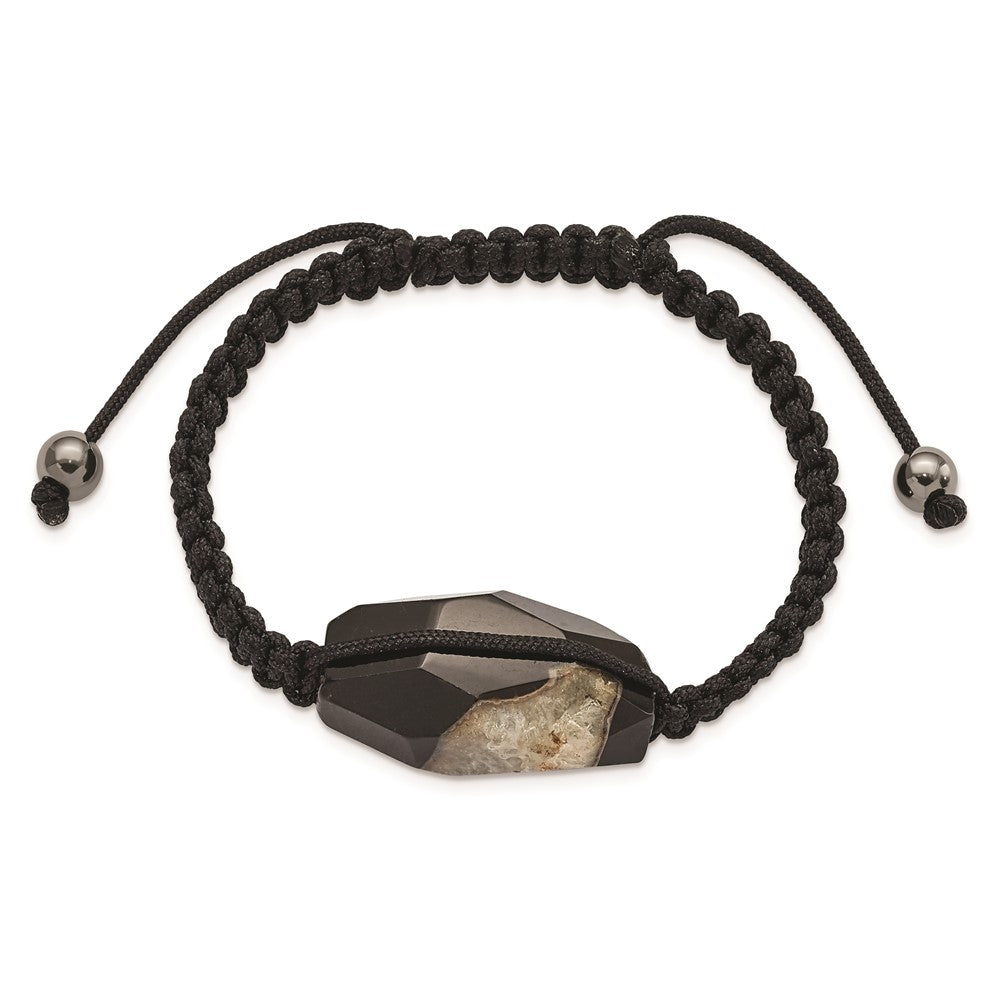 Mode 16x28mm Milky Kristall Achat mit Hematite Perlen Schwarz Kordel Armband