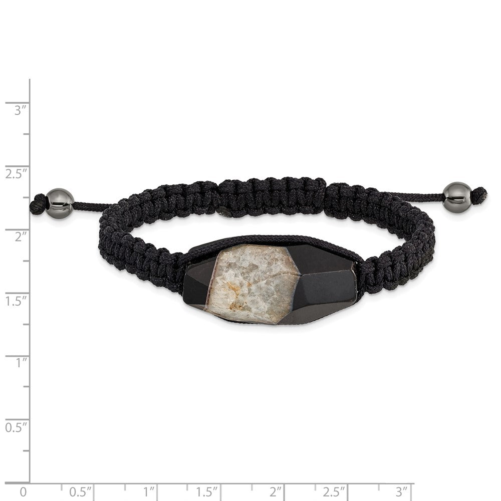 Mode 16x28mm Milky Kristall Achat mit Hematite Perlen Schwarz Kordel Armband