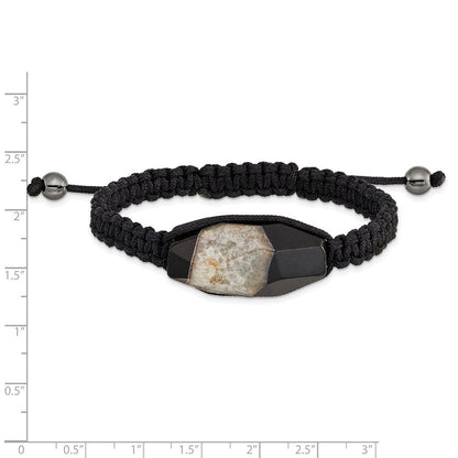 Mode 16x28mm Milky Kristall Achat mit Hematite Perlen Schwarz Kordel Armband
