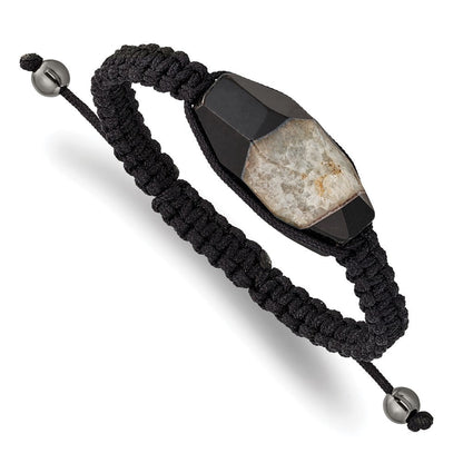 Mode 16x28mm Milky Kristall Achat mit Hematite Perlen Schwarz Kordel Armband