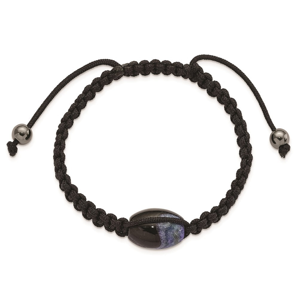 Mode 13x19mm Blau Kristall Achat mit Hematite Perlen Schwarz Kordel Armband