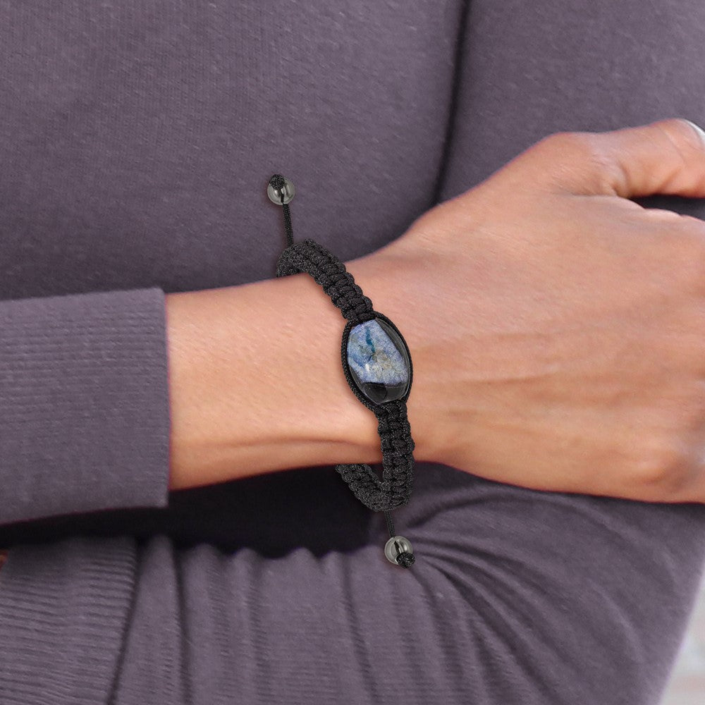 Mode 13x19mm Blau Kristall Achat mit Hematite Perlen Schwarz Kordel Armband