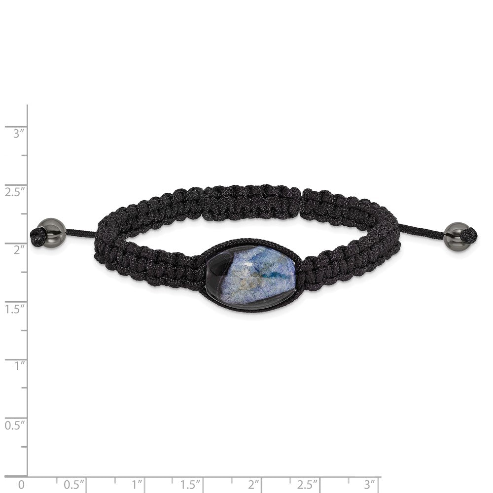 Mode 13x19mm Blau Kristall Achat mit Hematite Perlen Schwarz Kordel Armband