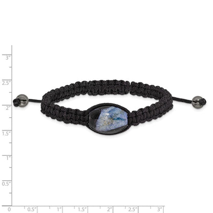 Mode 13x19mm Blau Kristall Achat mit Hematite Perlen Schwarz Kordel Armband