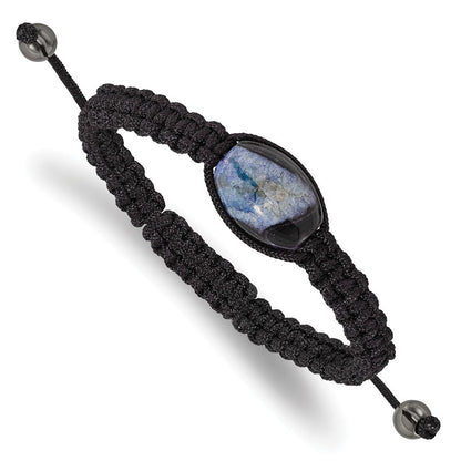 Mode 13x19mm Blau Kristall Achat mit Hematite Perlen Schwarz Kordel Armband