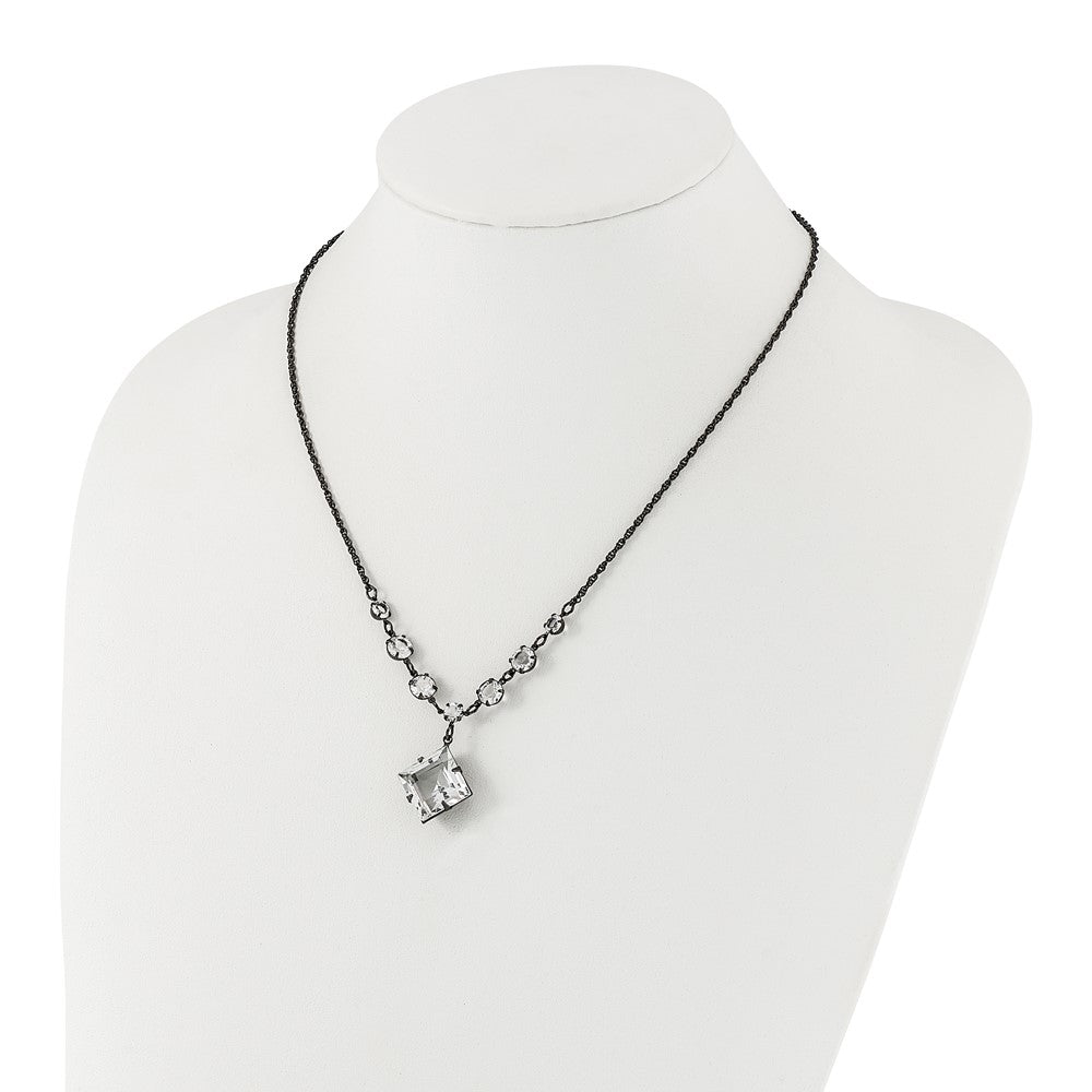 Mode 1928 Schwarz-beschichtet Weiß Swarovski Elements Fantasie mit 3 Zoll Verlängerung. Halskette