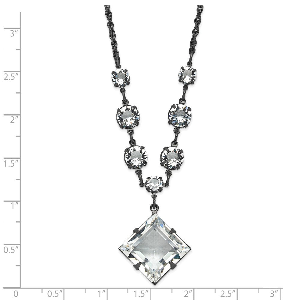 Mode 1928 Schwarz-beschichtet Weiß Swarovski Elements Fantasie mit 3 Zoll Verlängerung. Halskette