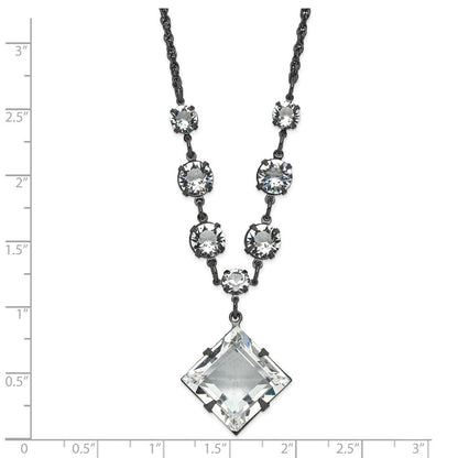 Mode 1928 Schwarz-beschichtet Weiß Swarovski Elements Fantasie mit 3 Zoll Verlängerung. Halskette