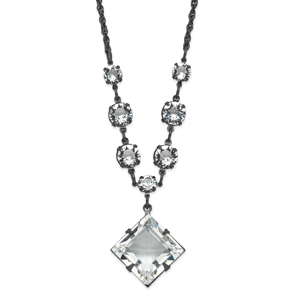 Mode 1928 Schwarz-beschichtet Weiß Swarovski Elements Fantasie mit 3 Zoll Verlängerung. Halskette