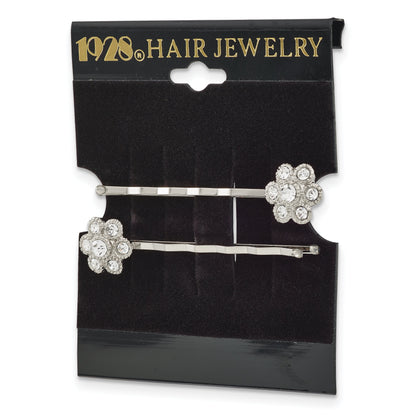 Mode 1928 Schmuck Set Of 2 Silberfarben Klar Kristall Blume Hairpins
