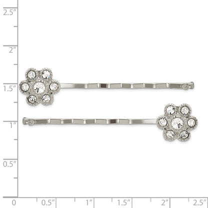 Mode 1928 Schmuck Set Of 2 Silberfarben Klar Kristall Blume Hairpins