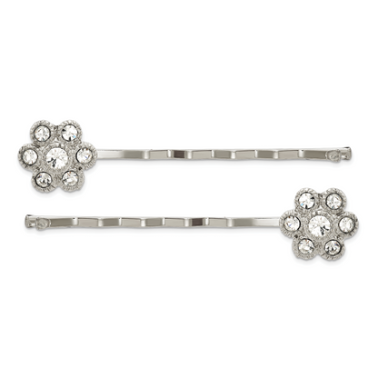 Mode 1928 Schmuck Set Of 2 Silberfarben Klar Kristall Blume Hairpins