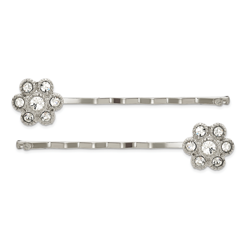 Mode 1928 Schmuck Set Of 2 Silberfarben Klar Kristall Blume Hairpins