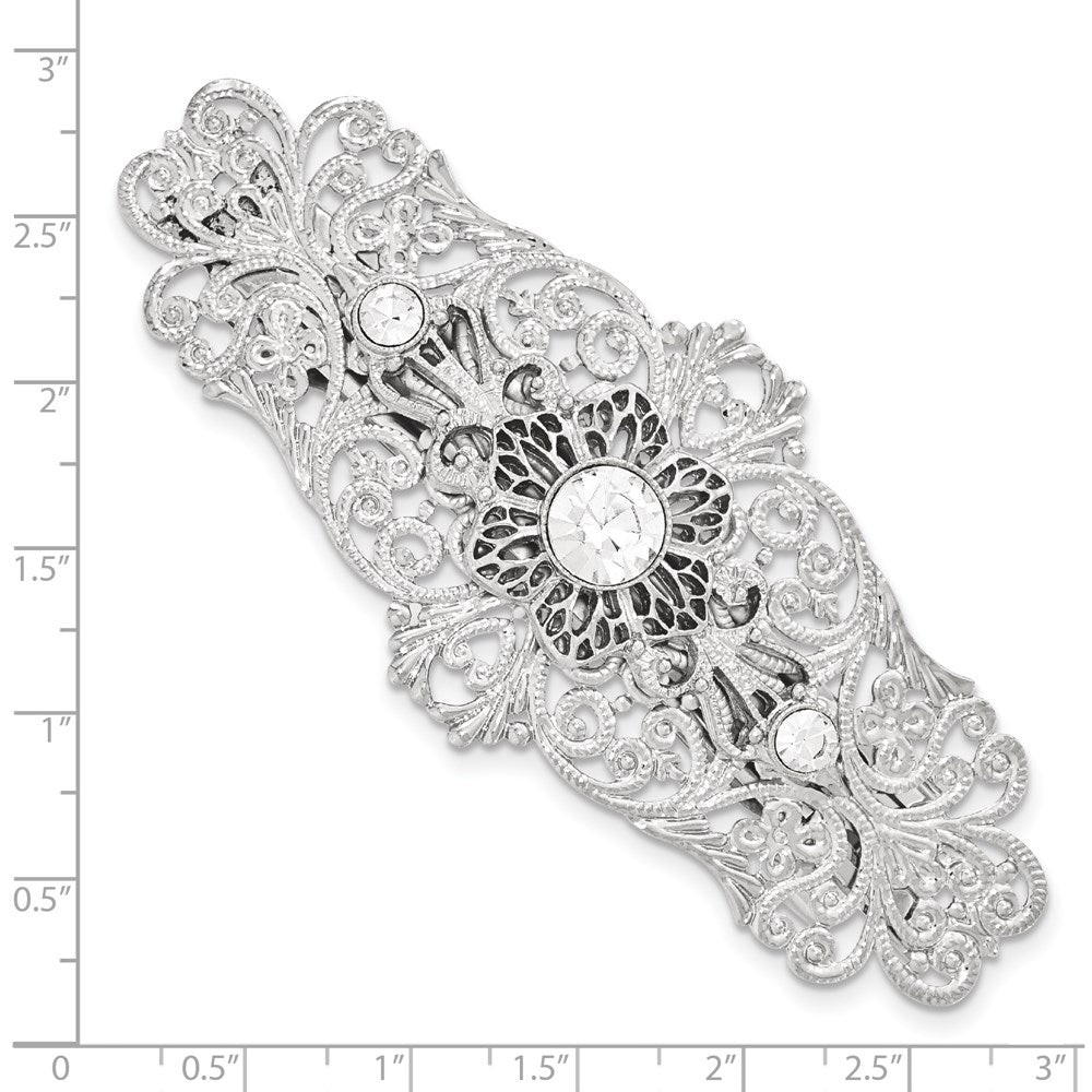 Mode 1928 Schmuck Silberfarben Ornate Filigran Klar Kristall Groß Hair Barrette