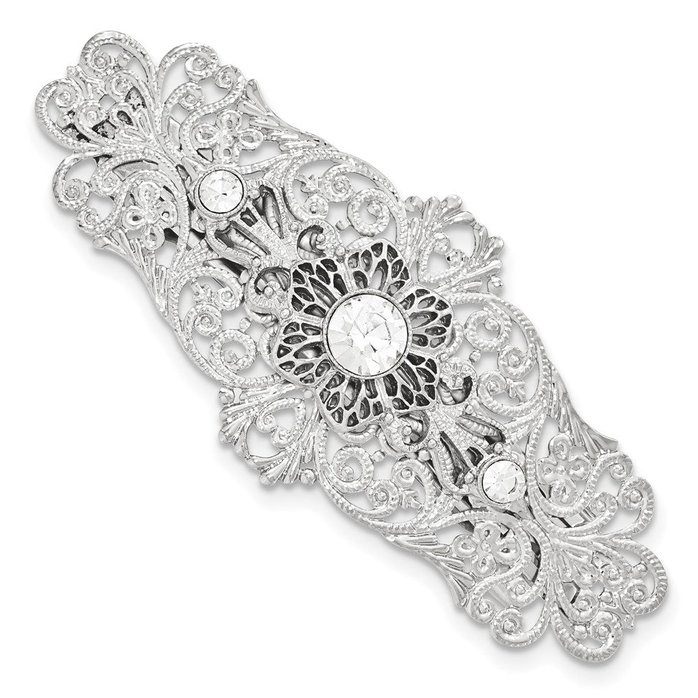 Mode 1928 Schmuck Silberfarben Ornate Filigran Klar Kristall Groß Hair Barrette