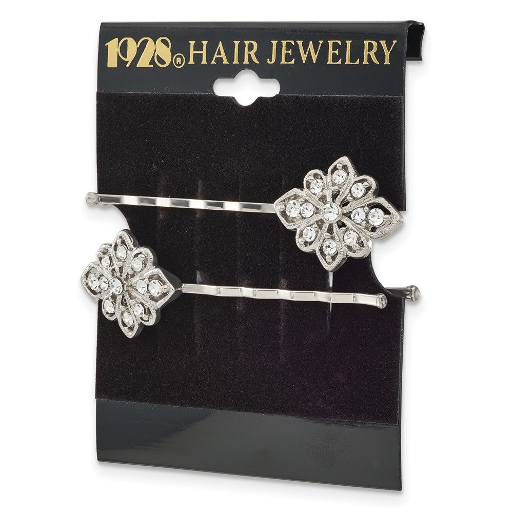 Mode 1928 Schmuck Set Of 2 Silberfarben Filigran Klar Kristall Hairpins