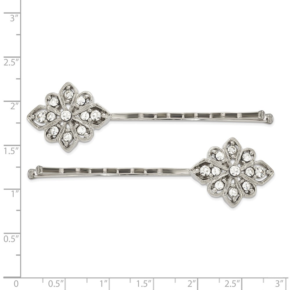 Mode 1928 Schmuck Set Of 2 Silberfarben Filigran Klar Kristall Hairpins