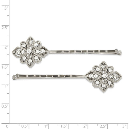 Mode 1928 Schmuck Set Of 2 Silberfarben Filigran Klar Kristall Hairpins